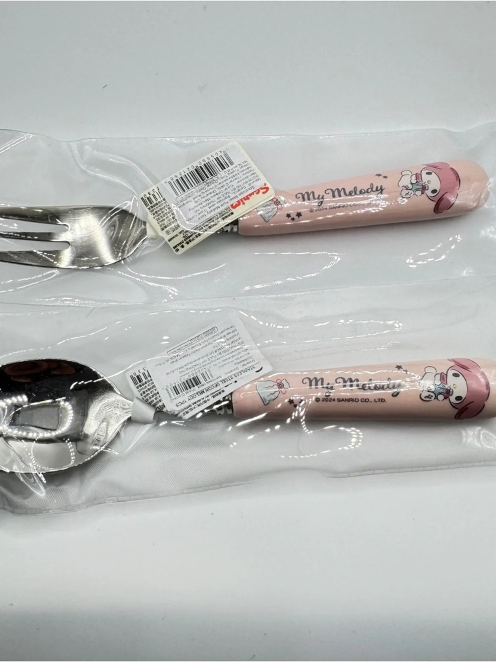 Sanrio My Melody Ceramic Handle Stainless Steel Fork & Spoon Set Pink New 2024